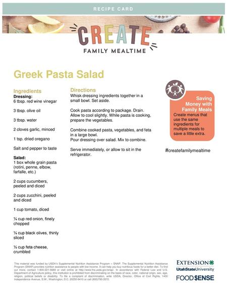 Greek Pasta Salad #createfamilymealtime Directions Ingredients