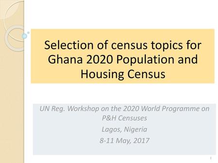 UN Reg. Workshop on the 2020 World Programme on P&H Censuses