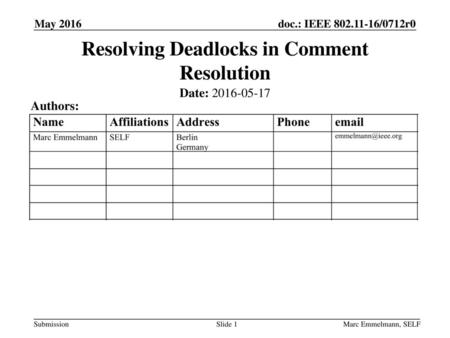 Resolving Deadlocks in Comment Resolution
