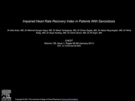 Impaired Heart Rate Recovery Index in Patients With Sarcoidosis