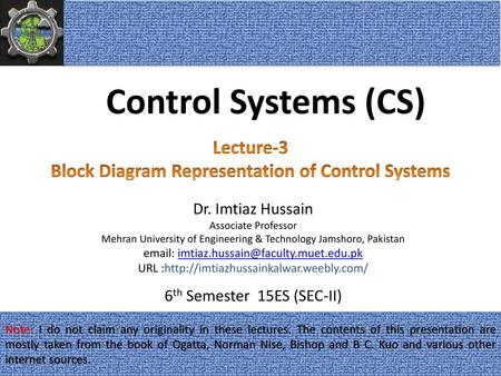 Block Diagram Representation of Control Systems