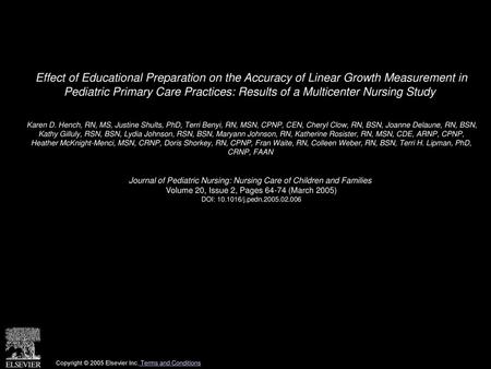 Effect of Educational Preparation on the Accuracy of Linear Growth Measurement in Pediatric Primary Care Practices: Results of a Multicenter Nursing Study 