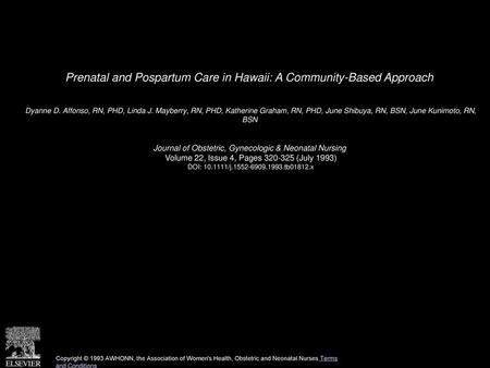 Prenatal and Pospartum Care in Hawaii: A Community-Based Approach
