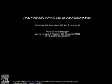 Acute mesenteric ischemia after cardiopulmonary bypass