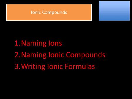 Naming Ionic Compounds Writing Ionic Formulas