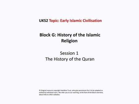 Block G: History of the Islamic Religion