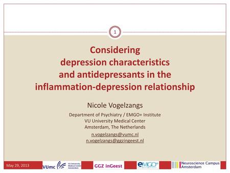 Considering depression characteristics and antidepressants in the inflammation-depression relationship Nicole Vogelzangs Department of Psychiatry /