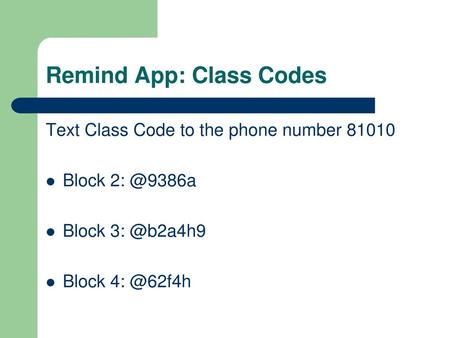 Remind App: Class Codes