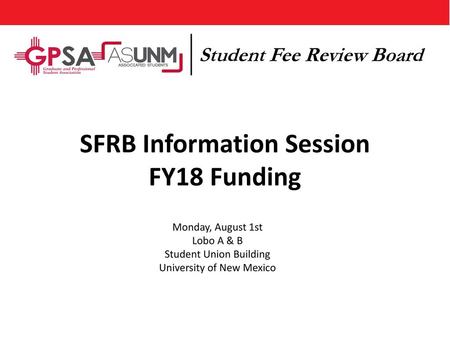 SFRB Information Session FY18 Funding