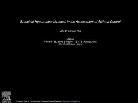 Bronchial Hyperresponsiveness in the Assessment of Asthma Control
