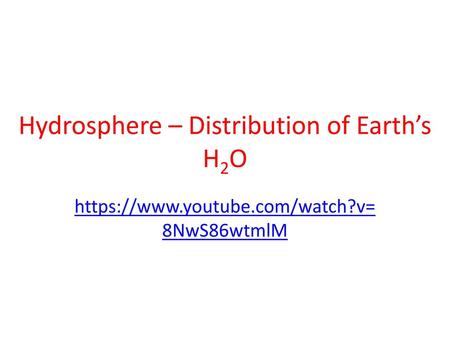 Hydrosphere – Distribution of Earth’s H2O