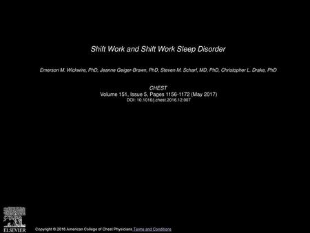 Shift Work and Shift Work Sleep Disorder
