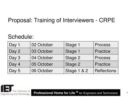 Proposal: Training of Interviewers - CRPE Schedule: