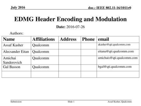 EDMG Header Encoding and Modulation