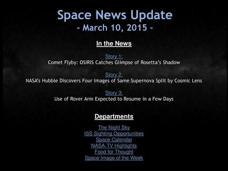 Space News Update - March 10, In the News Departments Story 1: