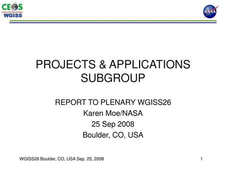 PROJECTS & APPLICATIONS SUBGROUP