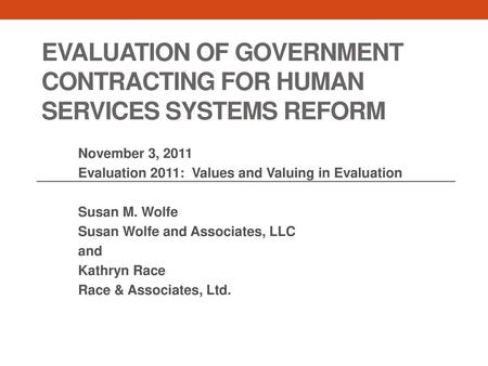 Evaluation of Government Contracting for Human Services Systems Reform