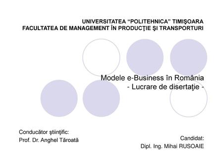 Modele e-Business în România - Lucrare de disertaţie -
