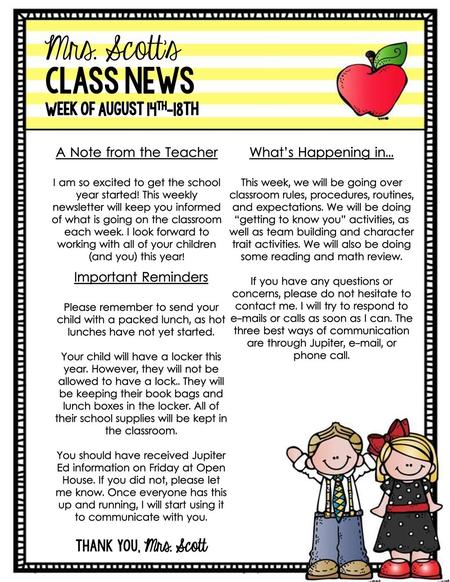 Mrs. Scott’s class news Week of August 14th-18th