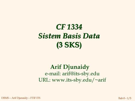 CF 1334 Sistem Basis Data (3 SKS)