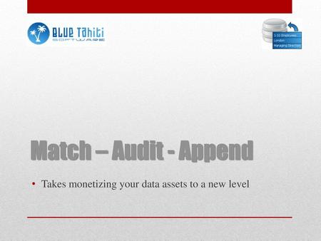 Match – Audit - Append Takes monetizing your data assets to a new level.