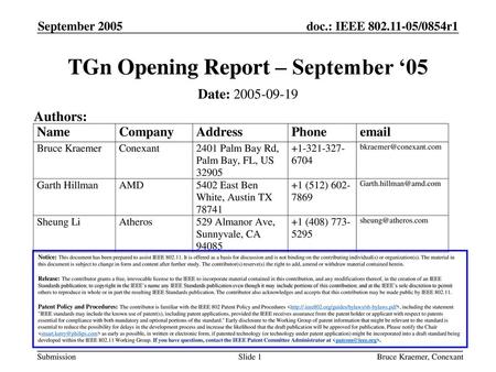TGn Opening Report – September ‘05