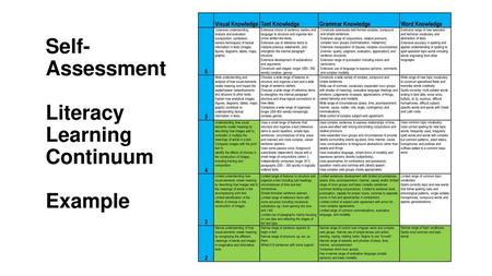 Self- Assessment Literacy Learning Continuum Example