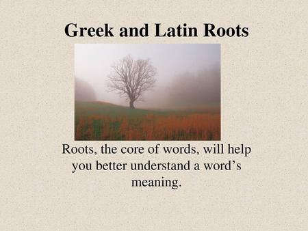 Greek and Latin Roots Roots, the core of words, will help you better understand a word’s meaning.