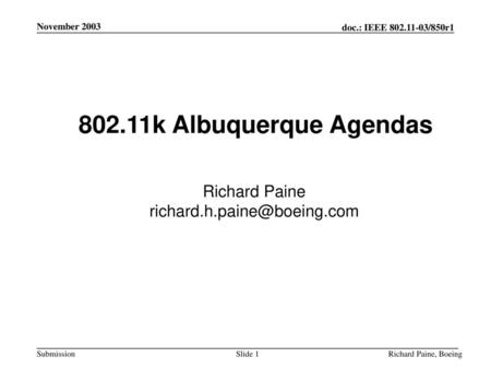 802.11k Albuquerque Agendas Richard Paine