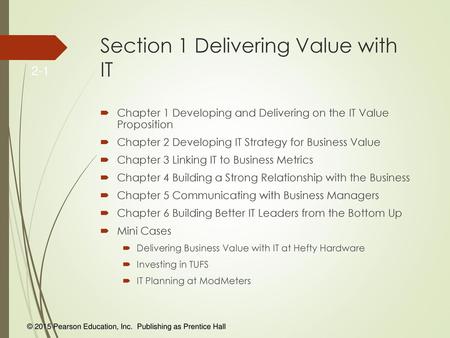 Section 1 Delivering Value with IT