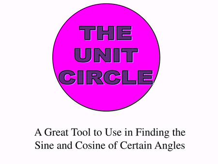A Great Tool to Use in Finding the Sine and Cosine of Certain Angles