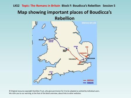 Map showing important places of Boudicca’s Rebellion