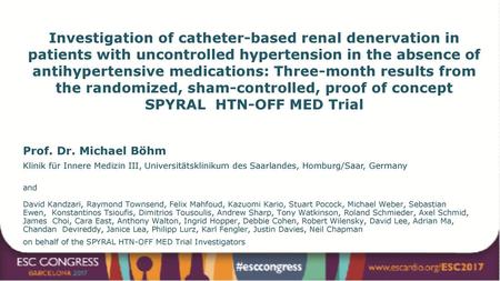 Investigation of catheter-based renal denervation in patients with uncontrolled hypertension in the absence of antihypertensive medications: Three-month.