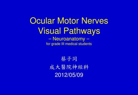 Ocular Motor Nerves Visual Pathways – Neuroanatomy – for grade III medical students 蔡子同 成大醫院神經科 2012/05/09.