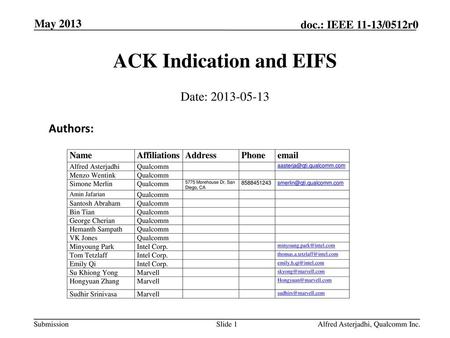 ACK Indication and EIFS