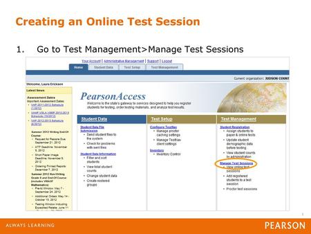 Creating an Online Test Session