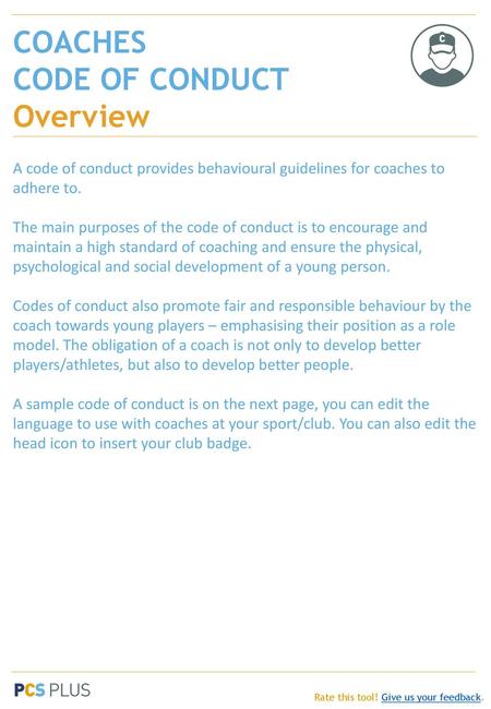 COACHES CODE OF CONDUCT Overview