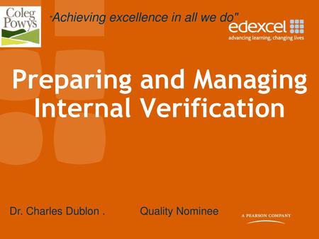 Preparing and Managing Internal Verification