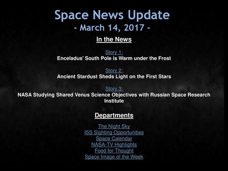 Space News Update - March 14, In the News Departments Story 1: