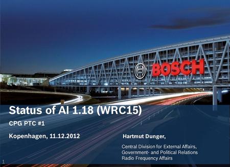 Status of AI 1.18 (WRC15) CPG PTC #1
