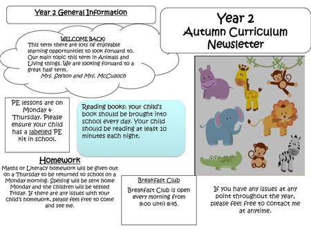 Year 2 General Information Autumn Curriculum Newsletter