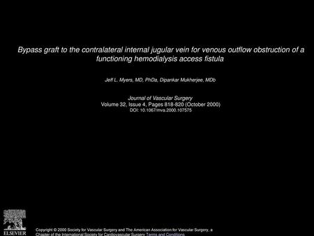 Bypass graft to the contralateral internal jugular vein for venous outflow obstruction of a functioning hemodialysis access fistula  Jeff L. Myers, MD,
