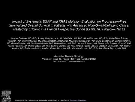 Impact of Systematic EGFR and KRAS Mutation Evaluation on Progression-Free Survival and Overall Survival in Patients with Advanced Non–Small-Cell Lung.