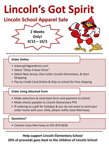 Lincoln’s Got Spirit Lincoln School Apparel Sale 2 Weeks Only!