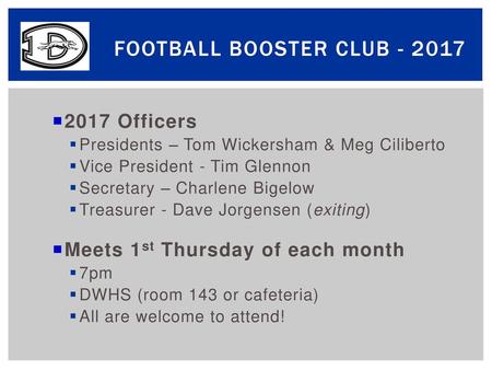 2017 Officers Presidents – Tom Wickersham & Meg Ciliberto