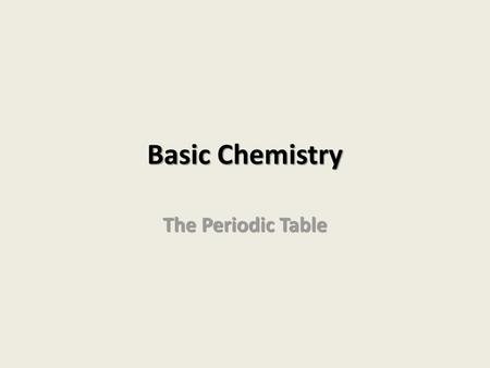 Basic Chemistry The Periodic Table.