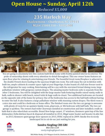 Open House ~ Sunday, April 12th Reduced $5,000
