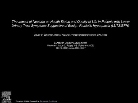 The Impact of Nocturia on Health Status and Quality of Life in Patients with Lower Urinary Tract Symptoms Suggestive of Benign Prostatic Hyperplasia (LUTS/BPH) 