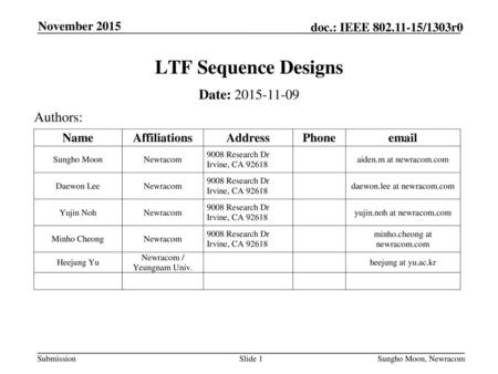 LTF Sequence Designs Date: Authors: November 2015