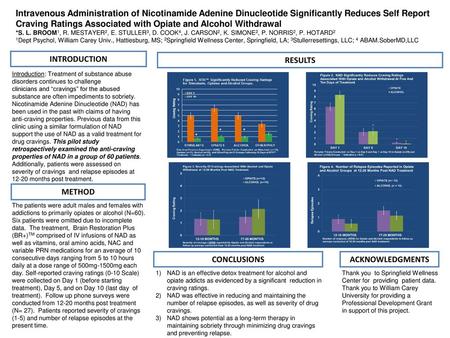 Intravenous Administration of Nicotinamide Adenine Dinucleotide Significantly Reduces Self Report Craving Ratings Associated with Opiate and Alcohol Withdrawal.